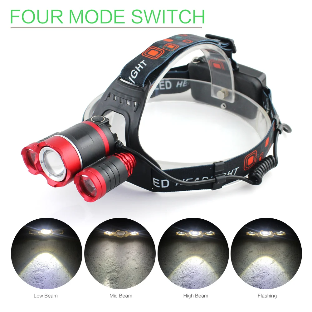 XM-L T6 Headlight Light 3 Led Headlamp Lantern Head Lamp Flashlight Zoomable Rechargeable 18650 Battery Hunting Fishing Lighting | Лампы и