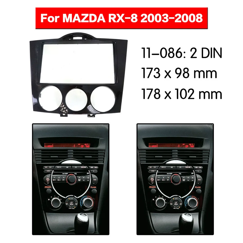 

For Mazda RX8 2DIN (UV Black) 2003-2008 Stereo Radio Surround Fascia Facia Panel Dash Mount Kit Fascia Adapter Cover 11-085
