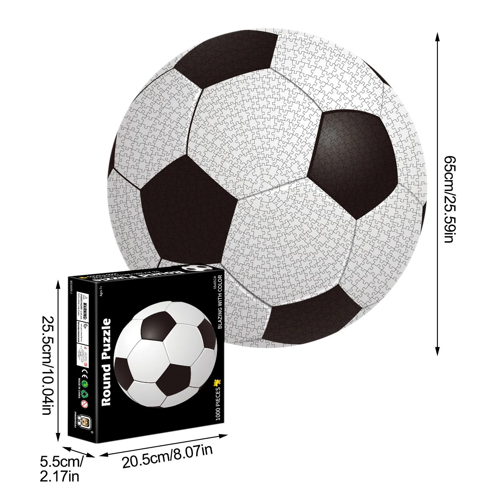

1000 Pieces Football Soccer 3D Round Paper Jigsaw Puzzle Educational Puzzle Board Games Children's Toys For Adults Kids Children