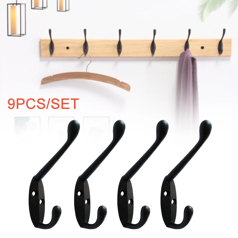 

9 Pcs Heavy Duty Coat Wall Hooks Retro Hanger Double Pole for Hat with 20 Screws TRYC889