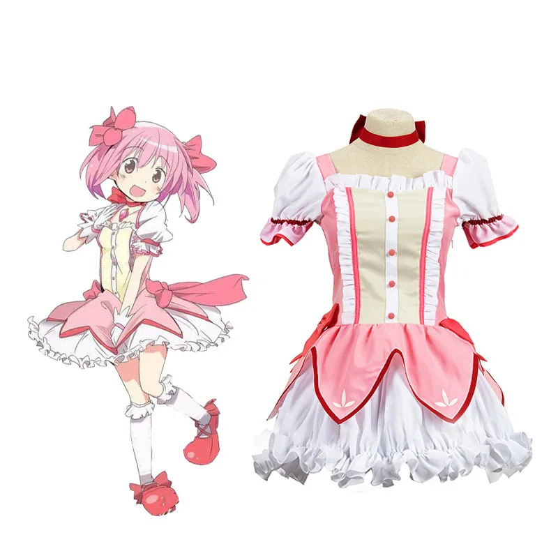 

Puella Magi Madoka Magica Magical Girl Kaname Madoka Cosplay Costume Short Ball Dress With Bowknots Cosplay Costume