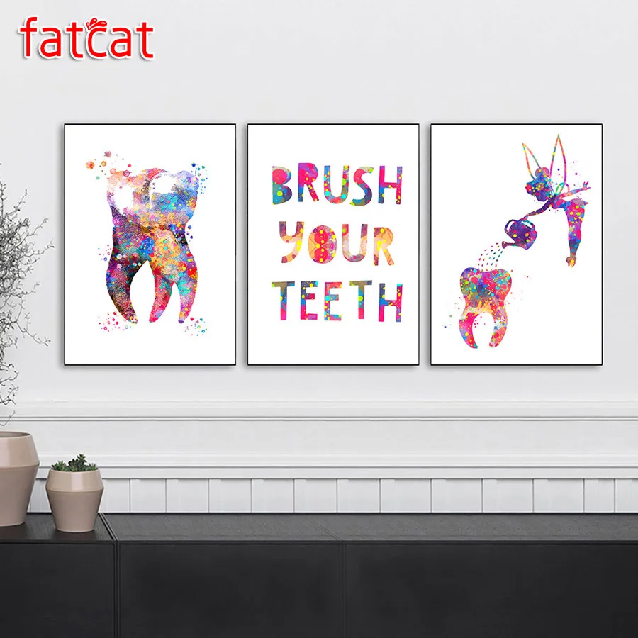 

Алмазная 5D картина FATCAT с абстрактным зубом ангелом, «сделай сам», Триптих, полноразмерная мозаика, вышивка акварелью, украшение для стен AE1483