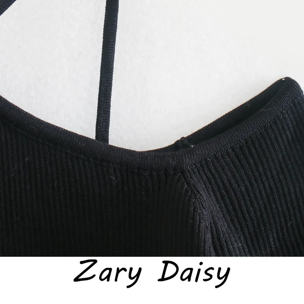

Zary daisy European and American autumn new long-sleeved t-shirt women's short slim hanging neck carefully designed off-shoulder