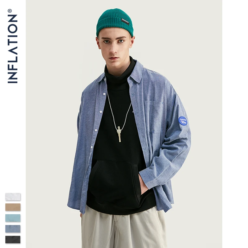 Инфляция дизайн свободный крой Супер длинная линия мужская рубашка сплошной