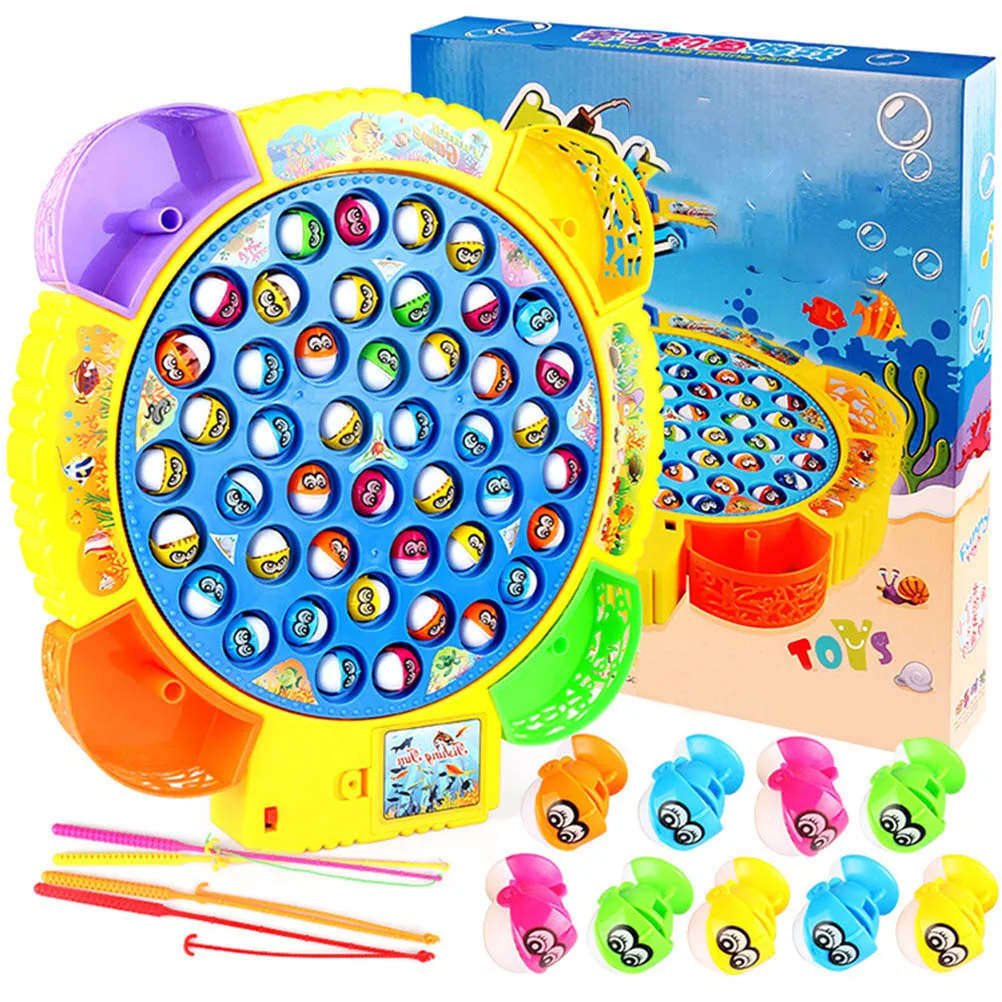 

1 Set Of Fishing Game Toy Set Rotating Plate Electric Rotating Parent-Child Interactive Fishing Game And Music Educational Toys