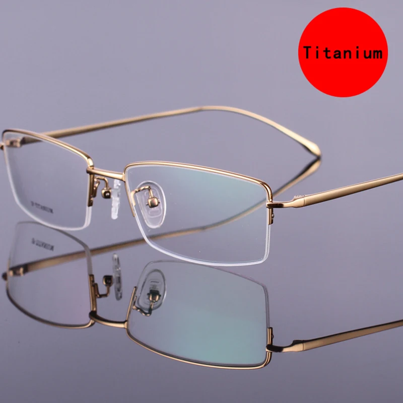 

New Men's Ultra Light Business Pure Titanium Frame Fashionable Half Frame Prescription Glasses Decorative Pattern Thin Legs