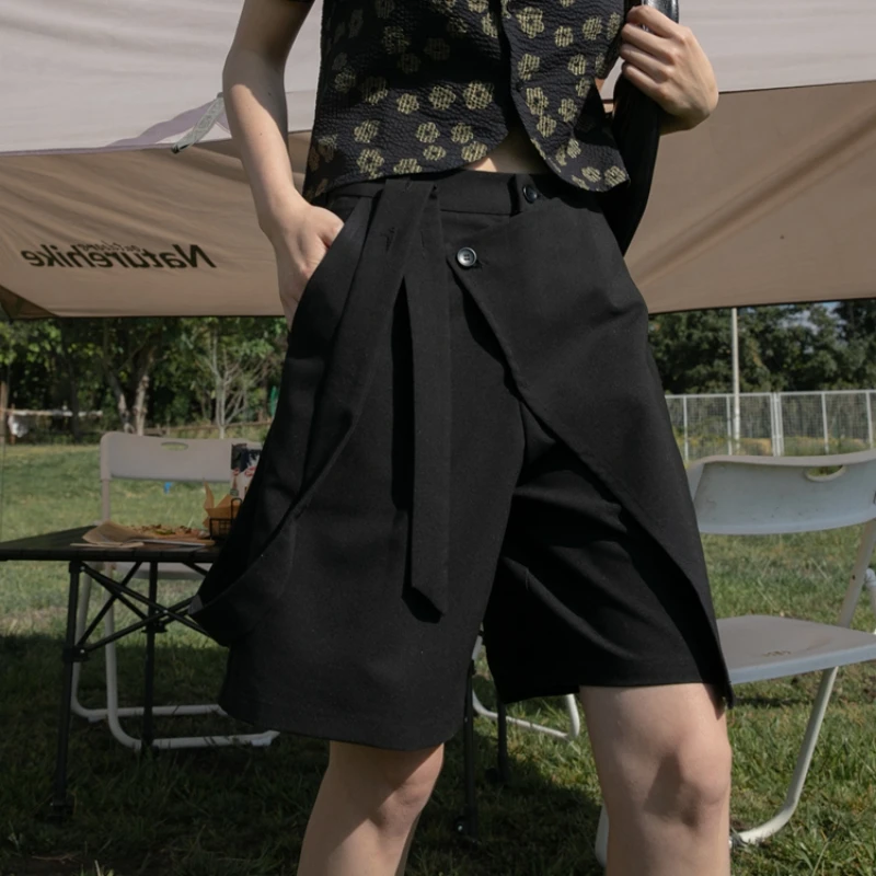 Шорты женские с завышенной талией простые универсальные дизайнерские уличные