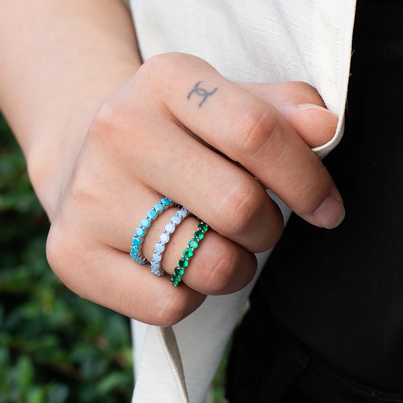 

VARY colorful ladies 925 sterling silver small ring green color stone green jewelry ring fashion thin circle boheme