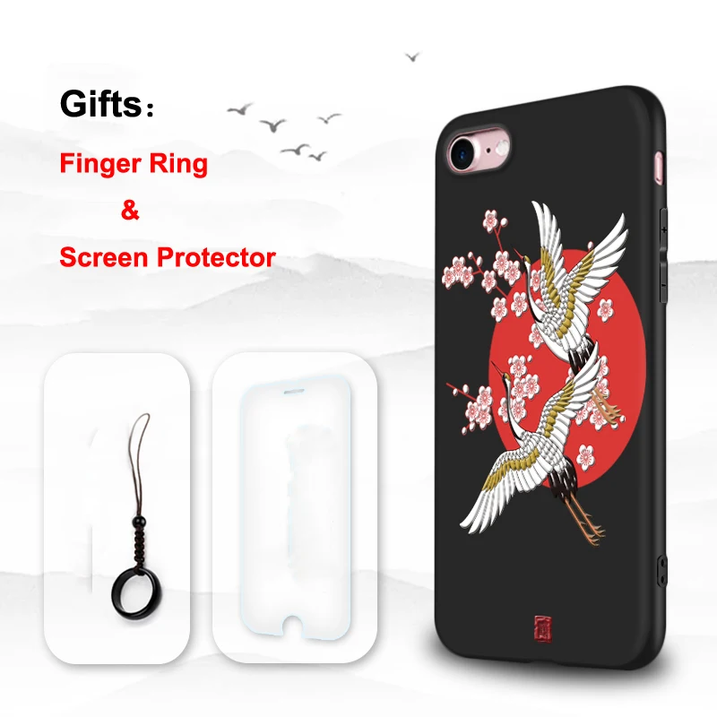 Plum Crane Для iPhone 7, 8, 6, 6s Plus, чехол с рельефным 3D рельефом, Матовая Мягкая задняя крышка, LICOERS, Официальный чехол для iPhone 6s+ 6+ 7 Plus, 8 Plus, Funda - Цвет: Plum Crane