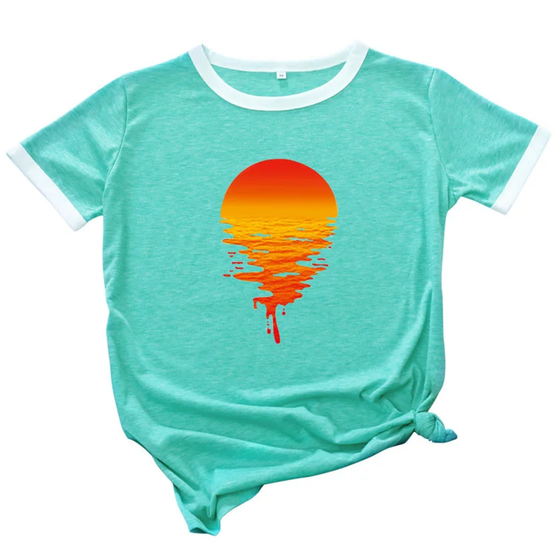 MK Assorted Color Casual Oversized Short Sleeve Women's T-Shirt Oversize Sunset Printed Tees Loose Tshirts Female Tops XXL | Женская