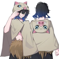 2021 new anime print demon slayer cloak pig hooded buttons cape flannel bathrobe pajamas shawl