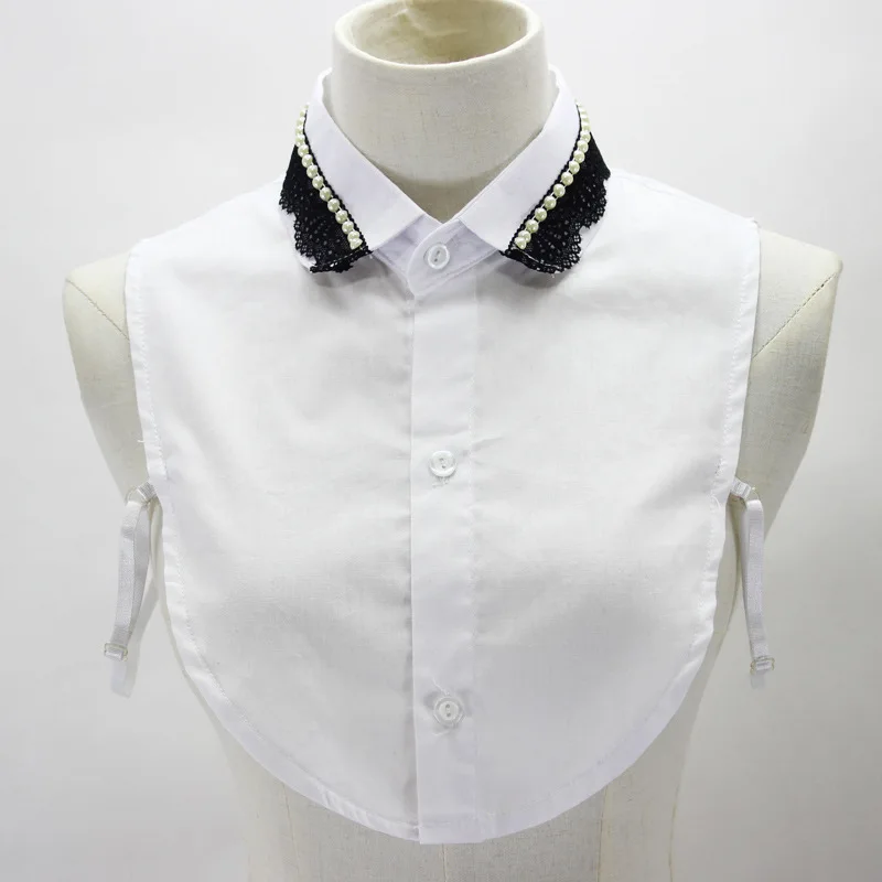 

Linbaiway Fashion Beads Fake Collar for Women White Tie Vintage Detachable Collar Laple False Collar Top Clothes Accessories