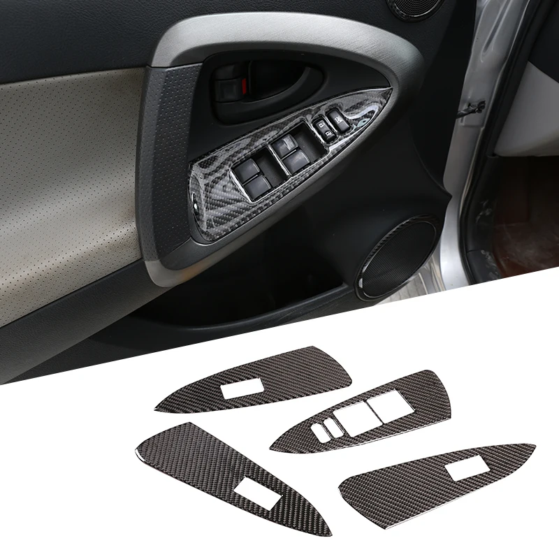 

Car Speaker Horn Ring Window Lift Switch Buttons Frame Cover Trim Soft Carbon Fiber For Toyota RAV4 2006-2012 Interior Accessory