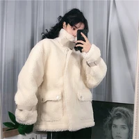 women sweet faux fur coats plush overcoat pocket casual teddy outerwear 2021 winter warm white soft thickening jackets ladies