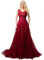 sexy wine red straps formal evening dress women illusion plunging neck plus size a line sleeveless long lace tulle prom dresses