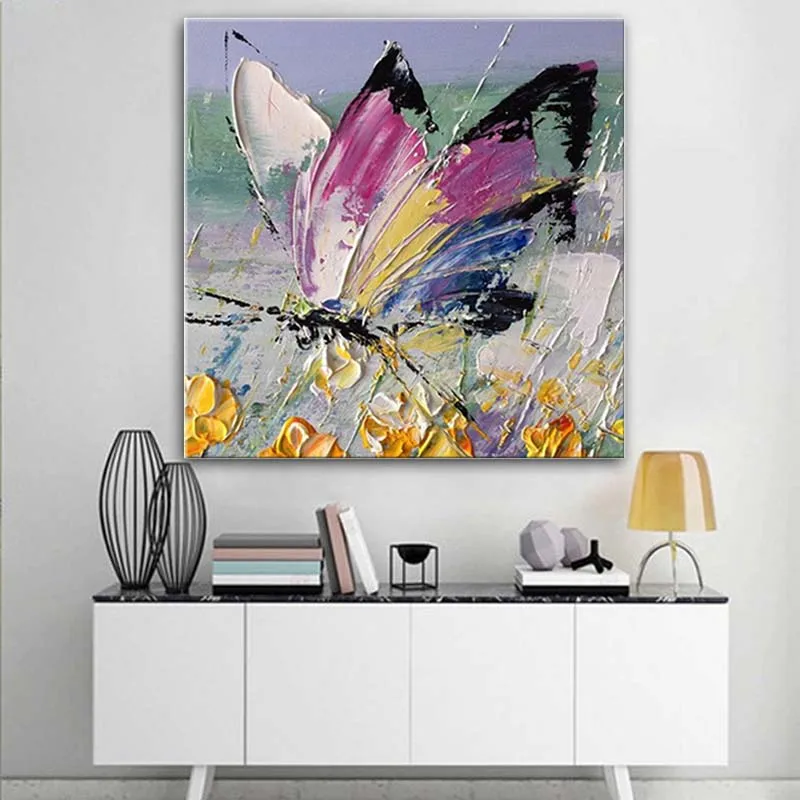 Ручная роспись импасто абстрактная розовая бабочка Холст Картина маслом