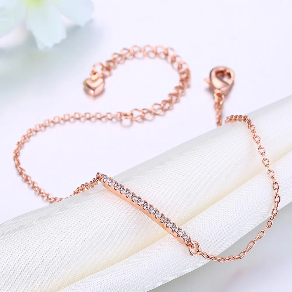 

V1027 Simple 18K Rose Gold Plated Link Bracelets Zirconia Stone Fashion Wedding Jewelry For Women Accessories
