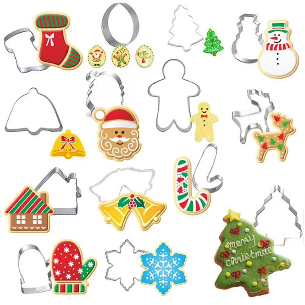 

1/2PCS Stainless Steel Elk Xmas Theme Santa Claus Biscuit Mold Christmas Cookie Cutter Baking Tool Cake Mould