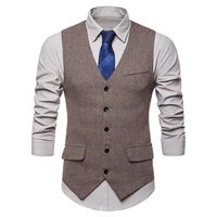 fashion suit vest men formal dress vest colete men herringbone gilet fitness sleeveless jacket wedding waistcoat men xxl
