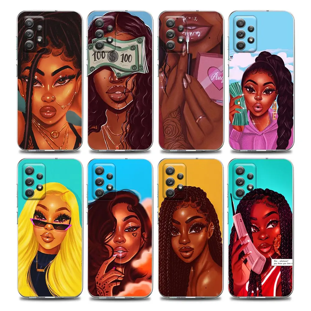 

Fashion Black Girl Clear Phone Case for Samsung A01 A02s A11 A12 A21 S A31 A41 A32 A51 A71 A42 A52 A72 Soft Silicon