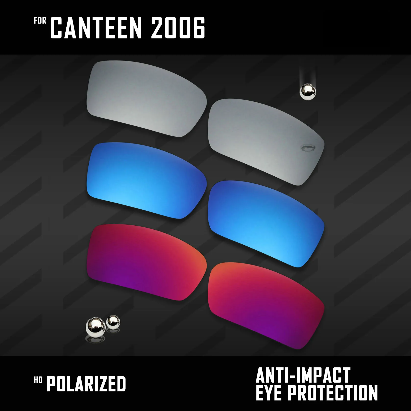 OOWLIT 3 Pairs Polarized Sunglasses Replacement Lenses for Oakley Canteen 2006-Silver& Midnight Sun & Ice Blue