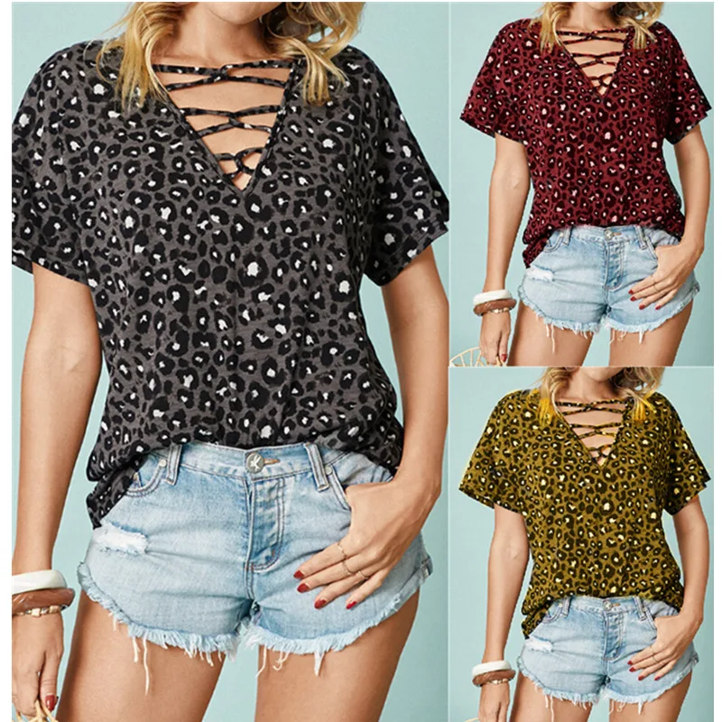 

2021 Spring and Summer New Explosive Leopard Print Short-Sleeved Large Size Loose Casual Women's T-Shirt Top