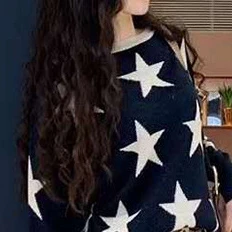 

2020 Fall/winter New All-match Trend Round Neck Star Wool Sweater Top Women