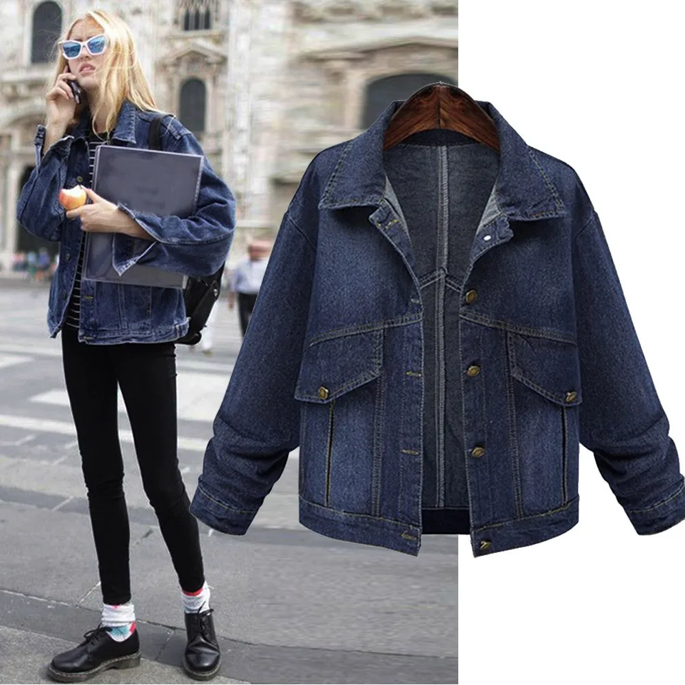 Женские джинсовые куртки и пальто верхняя одежда с карманами длинным рукавом