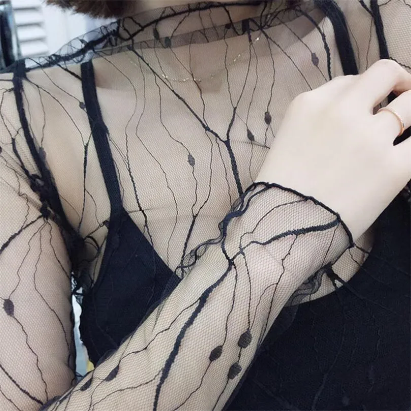 

Summer Blouse Women Hollow Mesh Black Transparent Street Sexy Shirt Tops Net Feminina Casual Femme Tops Party Blusas