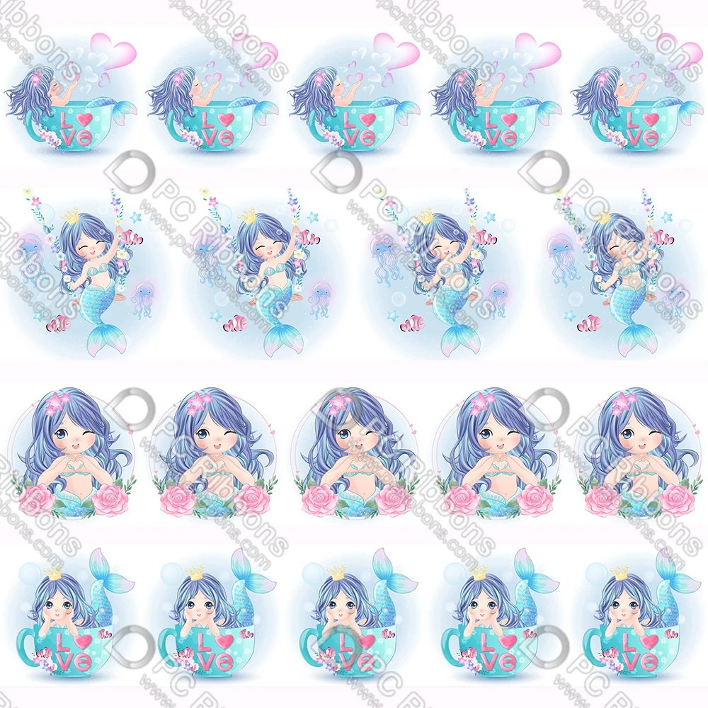 

16-75 мм мультяшная Русалка печатная корсажная Полиэстеровая лента 50 ярдов для упаковки подарков Diy банты свадебные вышитые ленты