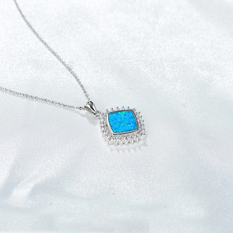 

Luxury Men Pave Setting Opal Square Pendant Necklaces in 925 Sterling Silver Jewelry Trendy Male Birthday Fine Jewellery OPP009