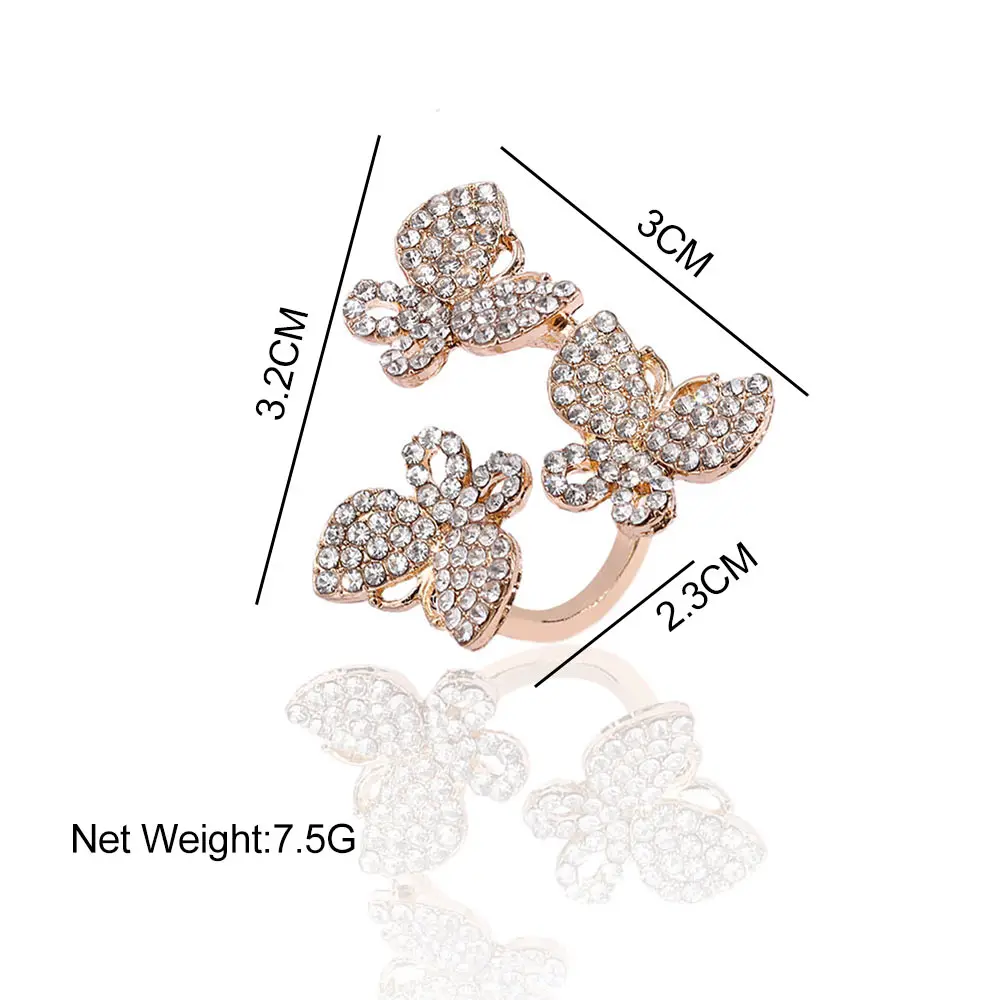 

Shiny Butterfly surround Rings For Women Girls Opening Adjustable Full Crystal Pave Ring Rose Gold Fashion Wedding Rings Jewelry