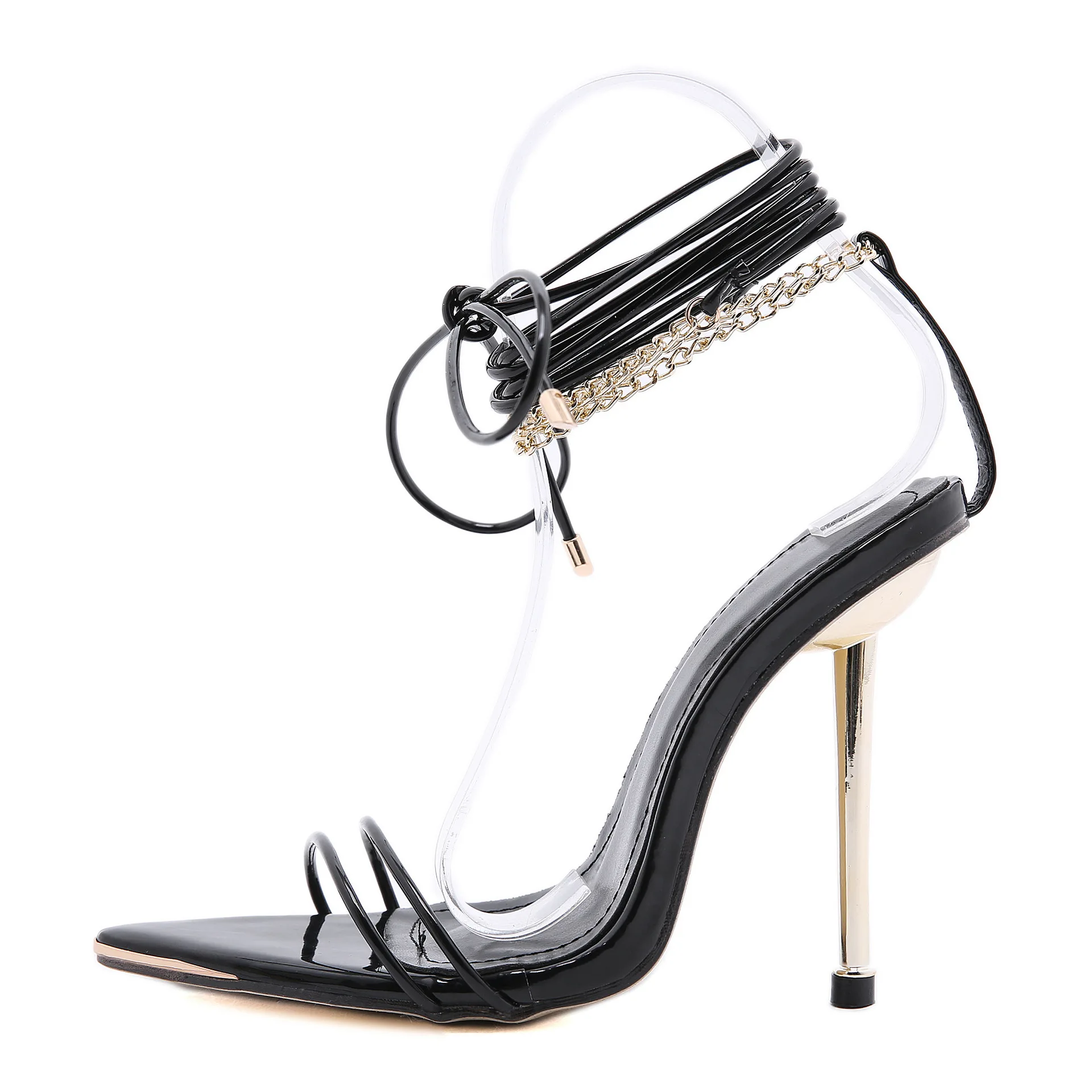 

2021 large new slim pointed chain Roman STRAP HIGH HEEL SANDALS