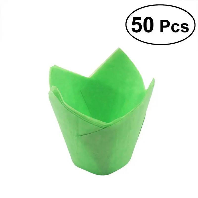 50pcs green 50 шт обертка для кексов формы для выпечки формы тюльпана вкладыши для кексов чашки для кексов вечерние бумажные инструменты для выпечки тортов-белый золотой розовый - Цвет: 50pcs green