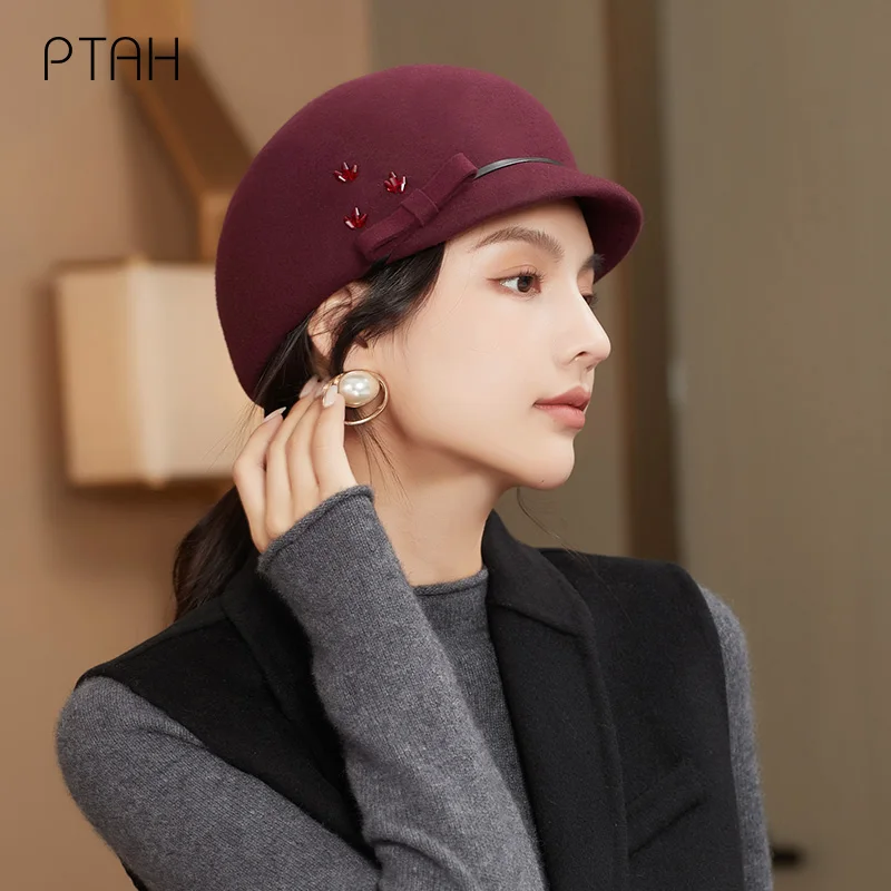 

[PTAH] Wool Fedora Hat For Women 100% Natural Wool Classic British Fedora Hat Imitation Autumn Winter Hat Wholesale Dropshipping