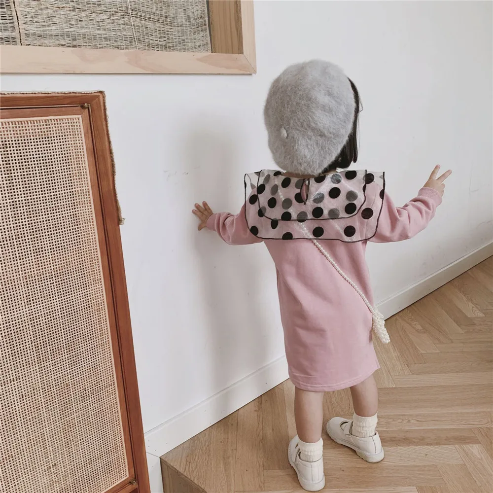 Милое Платье для девочек осеннее платье с воротником в виде листьев лотоса