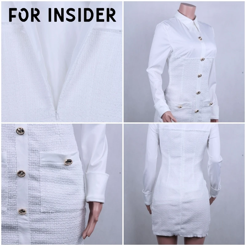 Для инсайдера твидовый блейзер лоскутное белое платье женское с длинным рукавом