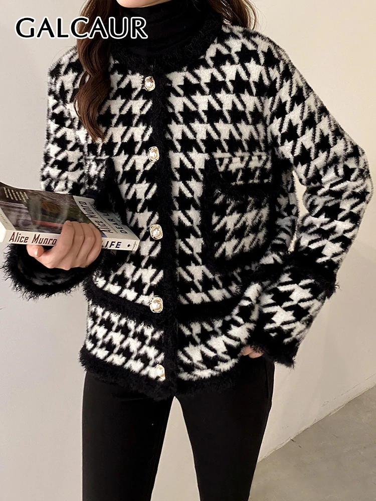 

Повседневный Элегантный женский свитер GALCAUR в стиле пэчворк, милый облегающий свитер с круглым вырезом и длинным рукавом, с двумя карманами,...