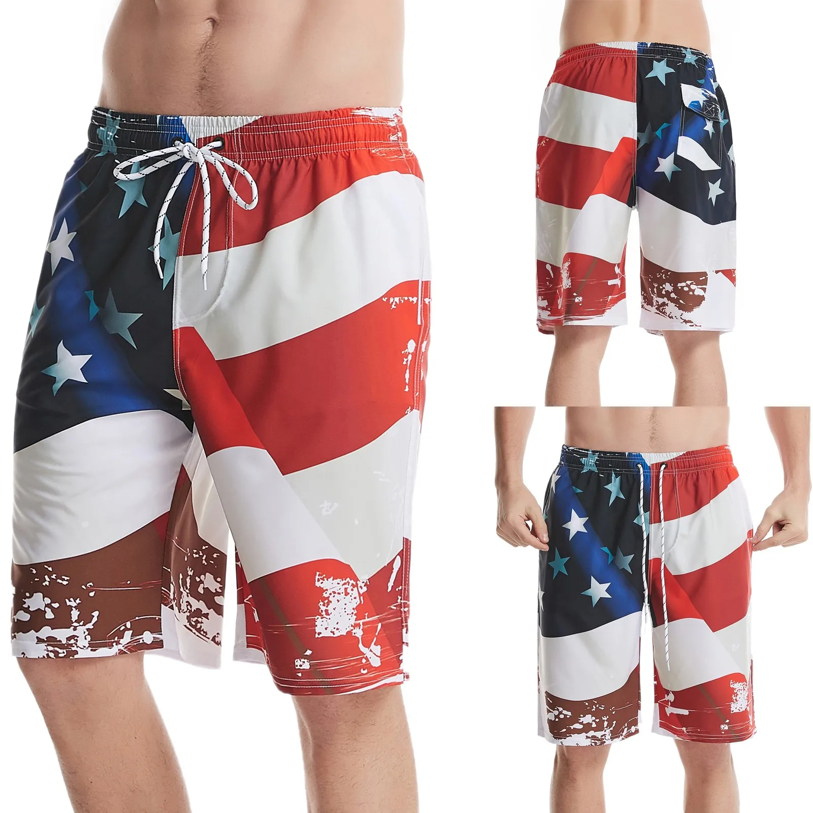 

2021 Men‘s American Flag Print Independance Day Beach Short Pants Elastic Waist Beach Shorts Sport Shorts For Male шорты мужские