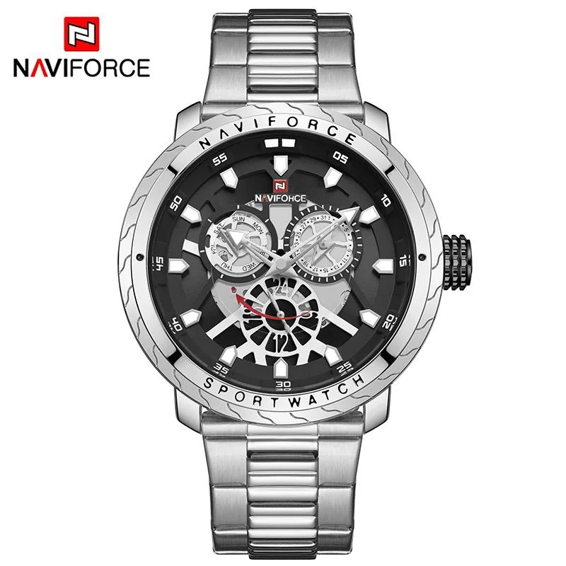 Мужские часы Naviforce из нержавеющей стали, кварцевые часы с хронографом, мужские роскошные часы Naviforce,, наручные часы с хронографом