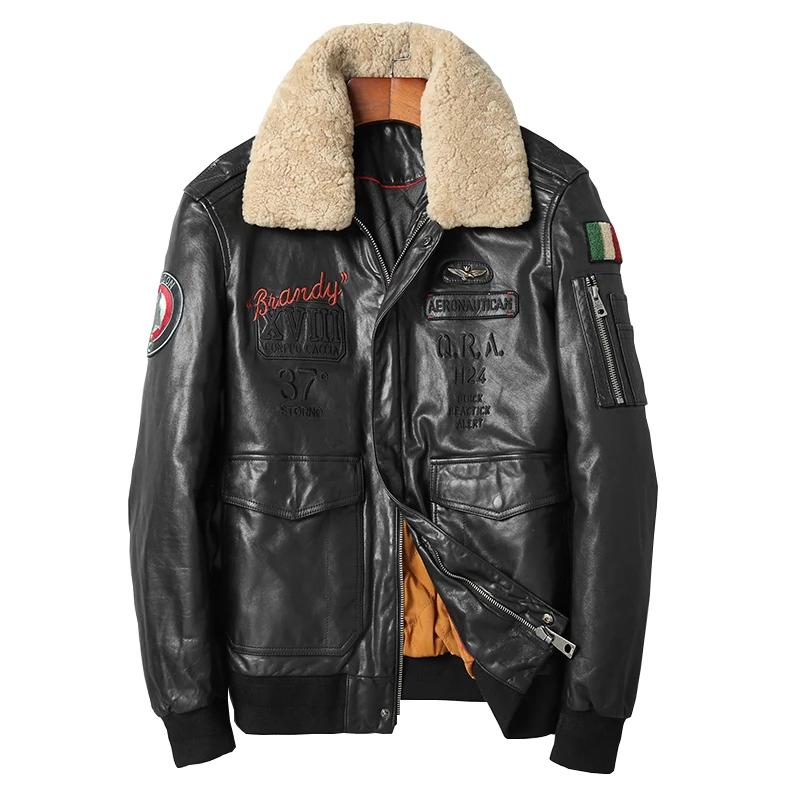 DK пальто с подкладкой из натуральной кожи воротник овечьей шерсти черная