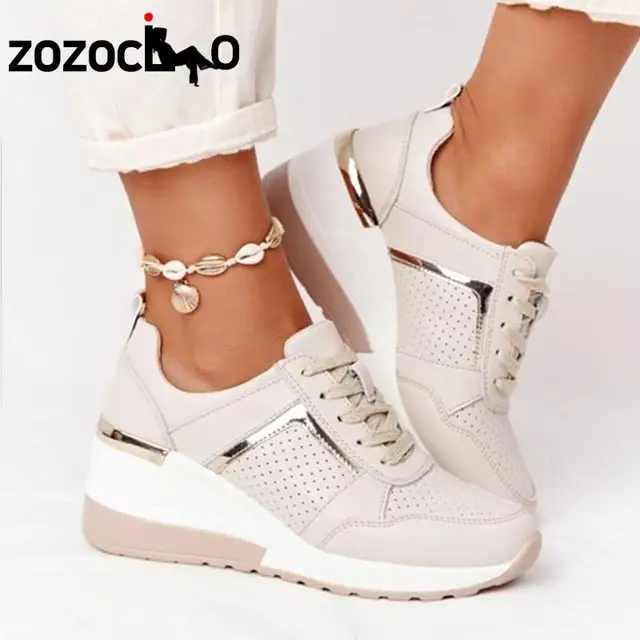 2022 Women Wedges Sneakers Lace-Up Breathable Sports Shoes Casual Platform Female Footwear Ladies Vulcanized Shoes Zapatillas 1
