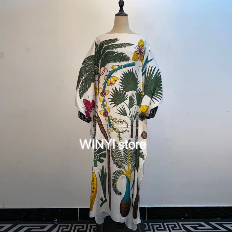 2020 Floor Length twill party maxi beach long dress Women Bohemian Print Over Size Loose Round Collar Elegant New Spring Tide