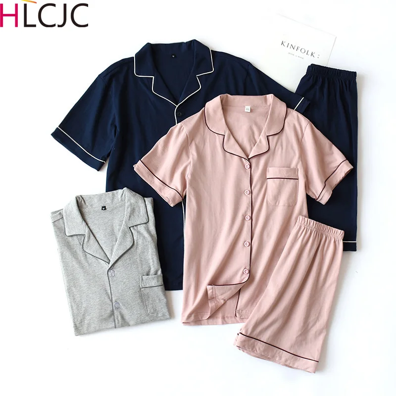 Парные пижамные комплекты из 100% хлопка однотонные женские с коротким рукавом