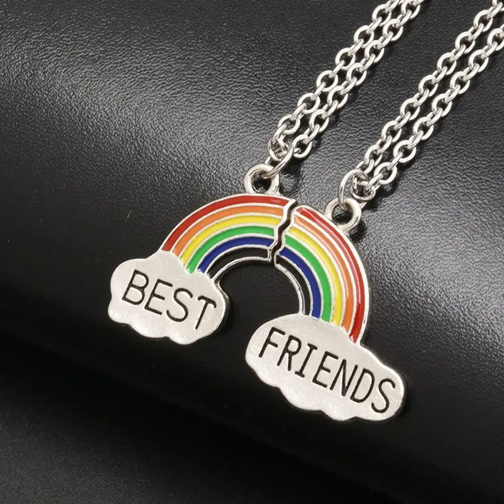 Fashion Best Friend Stitching Pendant Necklace for Female Broken Heart Drip Oil Rainbow Friendship Choker Chain | Украшения и