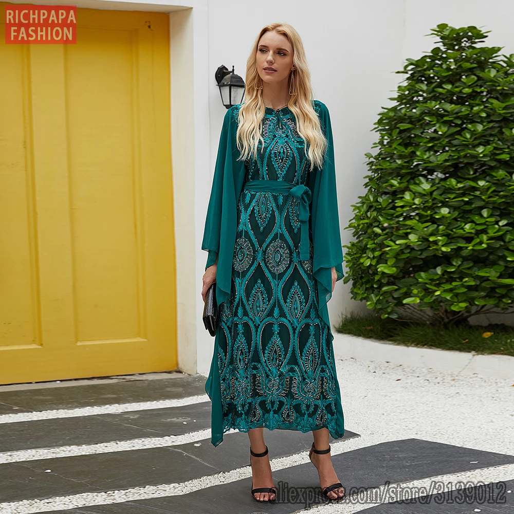 ИД блестки вышивка Abaya Дубай Турция хиджаб мусульманское платье кафтан платья
