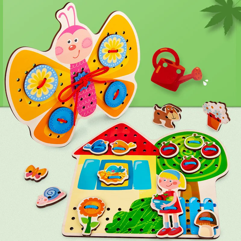 

Great house butterfly threading board early educational children building blocks of brain baby toys
