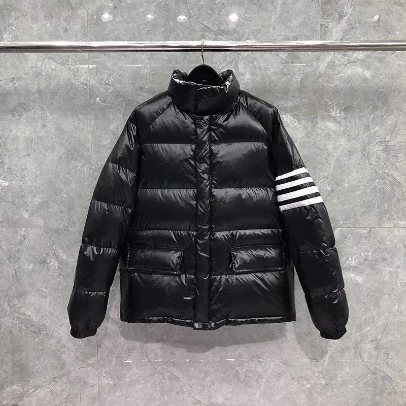 TB THOM Winter Men's Jacket Bread Down Jacket Fashion Coat Black Down-Filled Matte Nylon 4-bar Stripe Wholesale TB Jackets