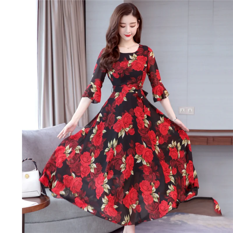 Женское длинное платье летнее пляжное трапециевидной формы с пятиконечными