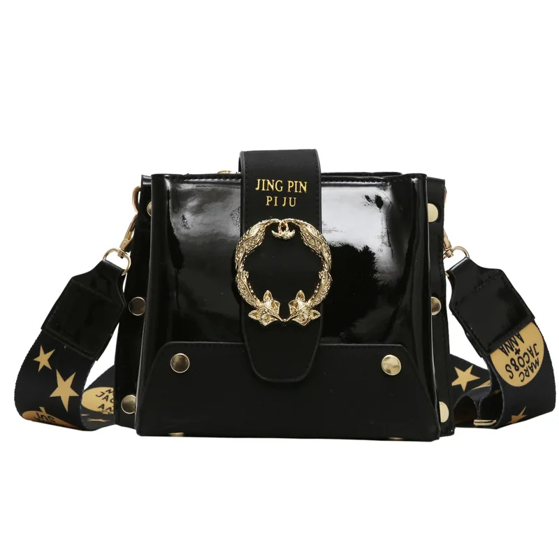

Newest Fashion Patent Leather Purse Small Crossbody Bags For Women Simple Lock Tote Bag Korean Vertical Wide Strap Shoulder Bag